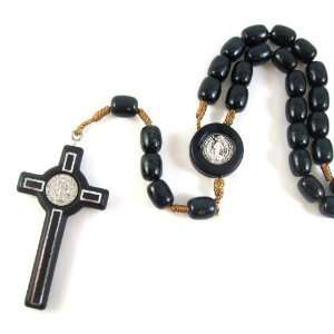  St. Benedict Wood Black Beads Italian Rosary Cross 