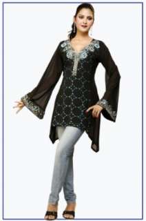   Ladies long sleeve Tunic Black Georgette blouse Dress Tops: Clothing
