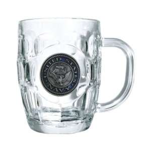  US Navy Pewter Crest on 20oz Glass Dimpled Beer Mug 
