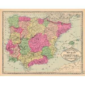   Tunsion 1887 Antique Map of Spain & Portugal   $119: Office Products