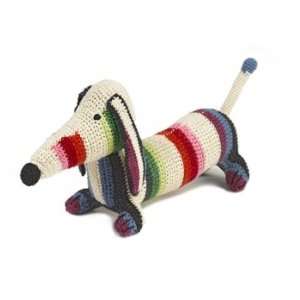  Anne Claire Petit Crocheted Dachsund Multi Stripe Dog Toy 