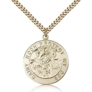  Gold Filled St. Saint Roch Medal Pendant 1 1/8 x 1 Inches 