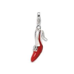 Amore LaVita(tm) Sterling Silver Red Enameled and CZ High Heel Shoe w 