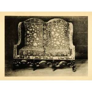 1897 Collotype Oak Settee Charles Period Furniture Mortlake Tapestry 