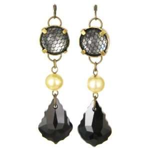 AM2051   Primrose Hill Antique Goldtone Black Crystal Dropper Earrings