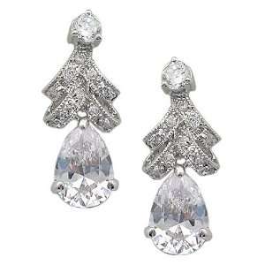  Sterling Silver Magnificent Pear Cut Pave CZ Earrings 