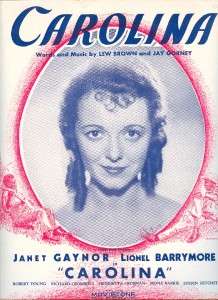 1934 JANET GAYNOR in CAROLINA Sheet Music  