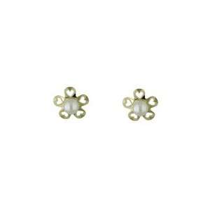   Yellow Gold Flower with Pearl Screwback earrings (7mm with 3mm Pearl