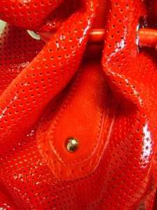 NEW WITH TAG INNUE ITALY SHINY RED PERFORATED LEATHER HOBO HANDBAG