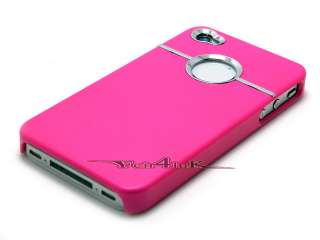 DELUXE SNAP ON BACK RUBBERIZED HARD CASE COVER W/ CHROME IPHONE 4 4S 