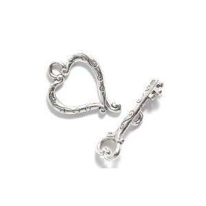  4559 Antique Silver pewter Heart toggle clasps 5 clasps 