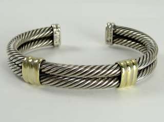 David Yurman Sterling Silver 14K Yellow Gold Accent Cuff Twisted Wire 