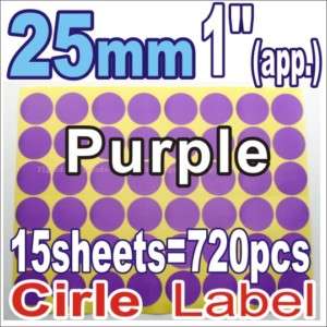 PURPLE Sticker Circle Labels Round 25mm 2.5cm 1 inch  