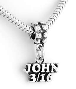 SILVER DANGLING BIBLE JOHN 316 3/16 CHRISTIAN BEAD  