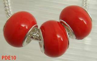 Red Solid Murano Porcelain Ceramic European beads Core Fit Charm 