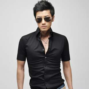 Casual Dress on Mens Korean Fashion Hot Casual Short Sleeve Dress Shirt Black White