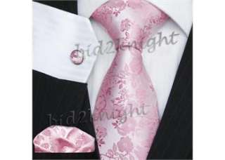 Brand New Pink Floral Wedding Luxury Silk Tie Set 1157  