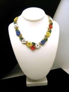 CROWN TRIFARI Enamel Rhinestone Flower Necklace Professionally 