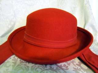 Womens Soft Felt Hat RED with attached ties VERY NICE!!  