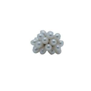  White Cluster Pearls in a Silver Plated Adjustable Ring, 1 