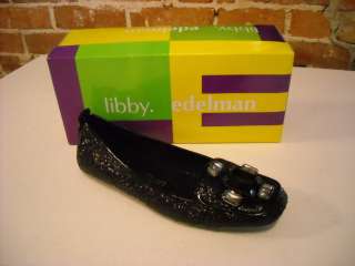 WOW! Libby Edelman Batonia BLACK GLITTER Jeweled BALLET FLATS 10 NEW 