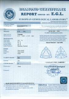 EGL Certified 1.71 Carat F SI2 Clarity Triangle Trillion Cut White 
