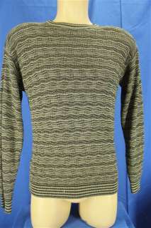 Pronto Uomo Black & Gray Line Pattern Textured Crewneck Sweater Size 