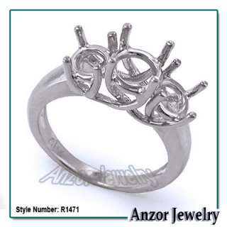 10k Solid White Gold 3 Stone Trellis Ring Setting #R1471 US sizes 4 to 