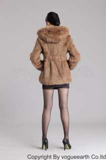 9154 new real fox trim rabbit fur 3 color hood jacket/coat/outwear XS 