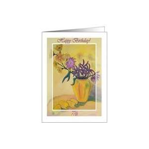  77th Birthday, Yellow Vase and Flowers Card Toys & Games