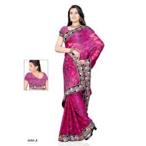 Designer casual wear dual fabric saree with unique embroidery   6004 A
