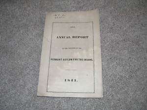 1841 Vermont Insane Asylum 5th Annual Report Insanity  