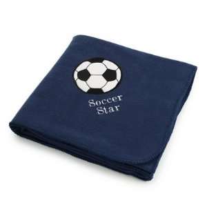  Personalized Soccerball Design On Navy Fleece Blanket Gift 
