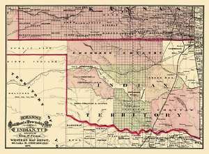 OKLAHOMA (OK) & INDIAN TERRITORY CRAM MAP 1875 MOTP  