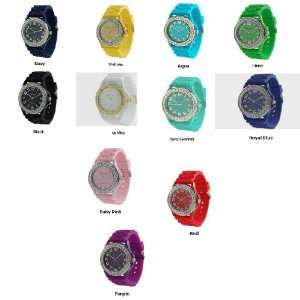  Fashion Casual Silicone Jelly Band Watch Crystal Bezel Spring Summer 