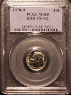 1970 D Roosevelt Dime PCGS MS65 DDR FS 802 #6677  