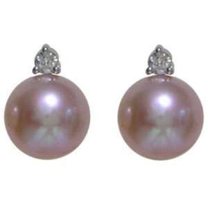 Natural Lavender 7.5 8mm Orbital Diamond 14k White Gold Cultured Pearl 