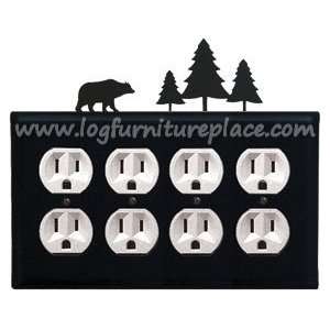 Wrought Iron Bear & Pine Quad Outlet Cover