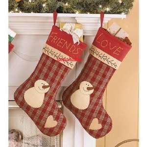   Embroidered Snowman Stocking Friend & Love Set of 2 