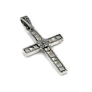  Vintage Style Sterling Silver Cross Pendant With Inline Marcasite 