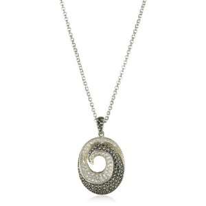Judith Jack Sterling Silver, Marcasite and Crystal Swirl Drop Pendant 
