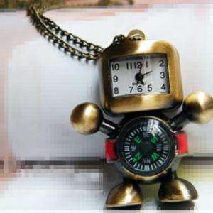 2in1 COMPASS ROBOT POCKET WATCH CLOCK PENDANT NECKLACE  