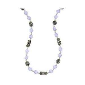  Sterling Silver Marcasite Purple Bead Necklace: Jewelry