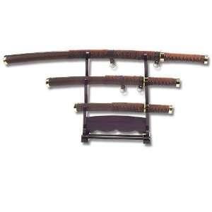  3 Piece Braided Leather Samurai Katana Sword Set: Sports 