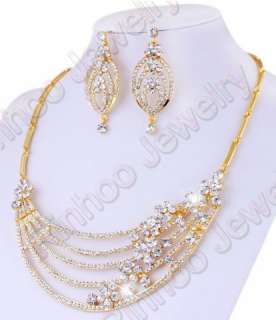 2184 1 clear gold plated alloy necklace earring 1SET  