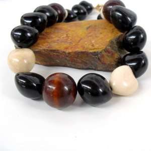  Seed Necklace 01 Kukui Brown Black Wood Chunky Bold 