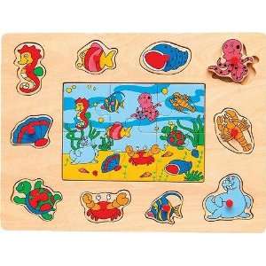  Ocean Life   Peg & Jigsaw Wooden Puzzle: Toys & Games