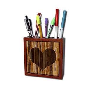   Patterns   Branded Wood Print Heart   Tile Pen Holders 5 inch tile pen