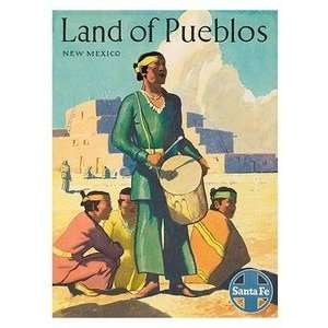  World Travel Poster Land of Pueblos Santa Fe 12 inch by 18 