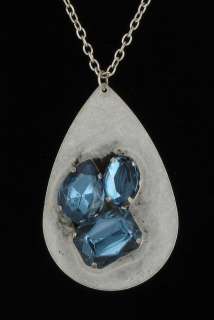 Chunky Blue Jewel Rhinestone Pendant Necklace  